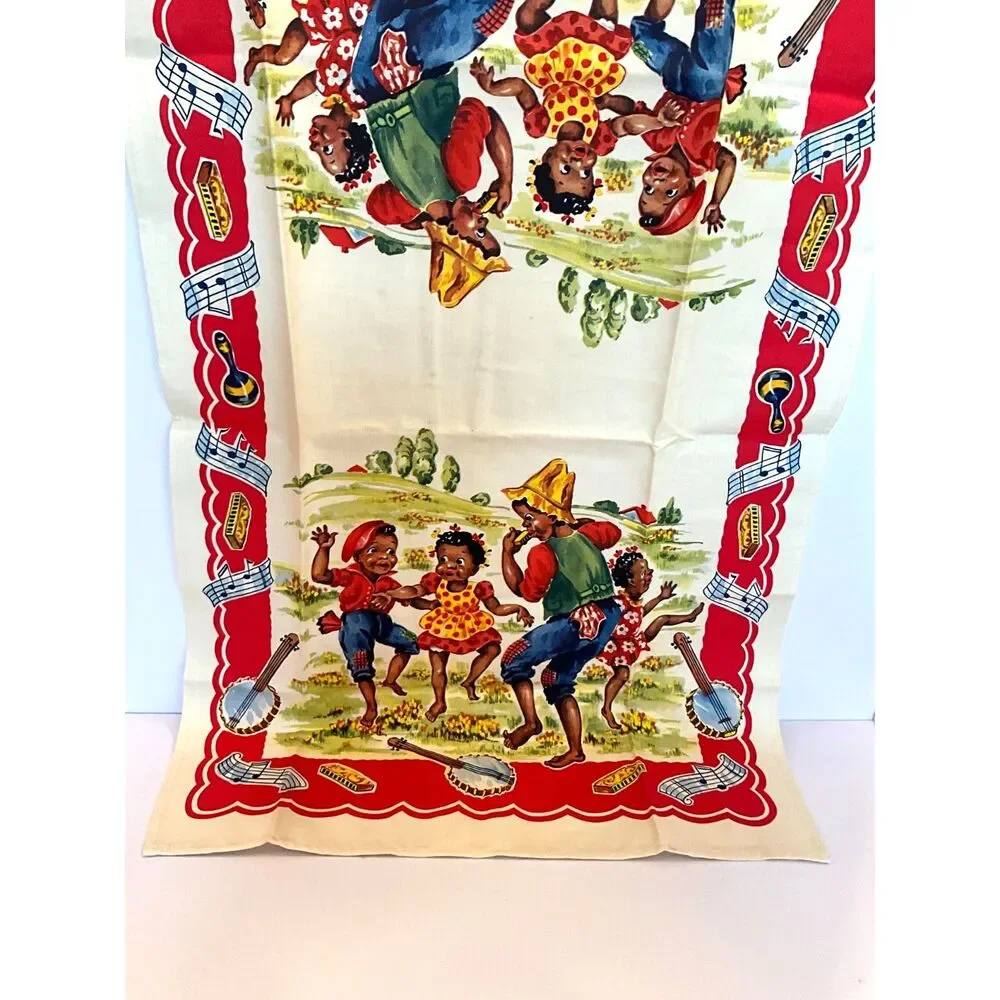 Black Americana linen tea towel 15" x 26" never used original tag must see - Picture 3 of 7